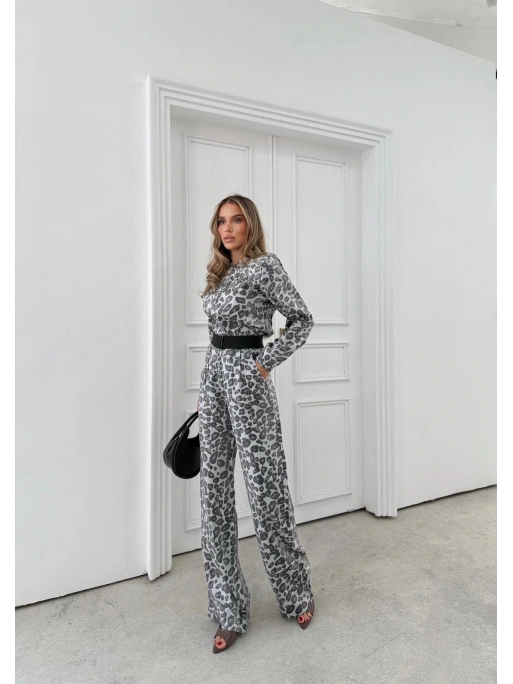 LEOPAR DESEN HIRKA VE PANTOLONLU İKİLİ TAKIM GRİ