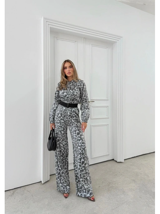 LEOPAR DESEN HIRKA VE PANTOLONLU İKİLİ TAKIM GRİ