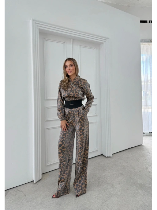LEOPAR DESEN HIRKA VE PANTOLONLU İKİLİ TAKIM KAHVE
