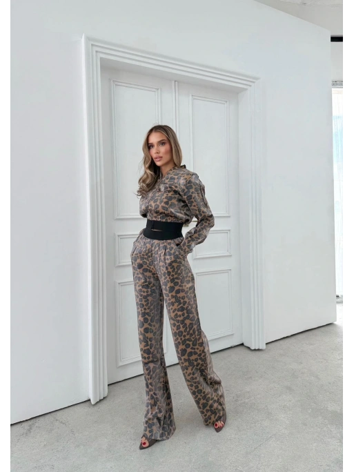 LEOPAR DESEN HIRKA VE PANTOLONLU İKİLİ TAKIM KAHVE