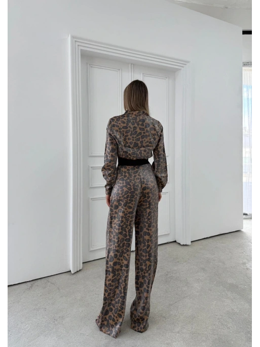 LEOPAR DESEN HIRKA VE PANTOLONLU İKİLİ TAKIM KAHVE