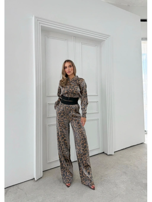 LEOPAR DESEN HIRKA VE PANTOLONLU İKİLİ TAKIM KAHVE