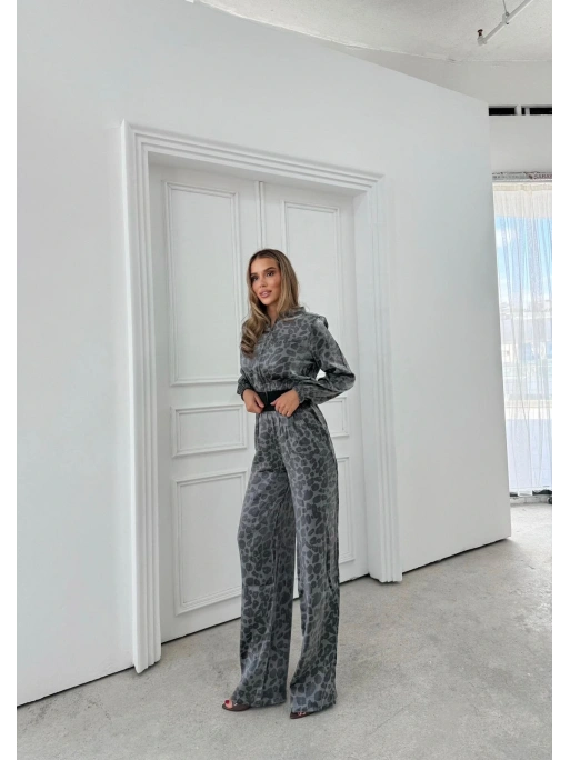LEOPAR DESEN HIRKA VE PANTOLONLU İKİLİ TAKIM SİYAH