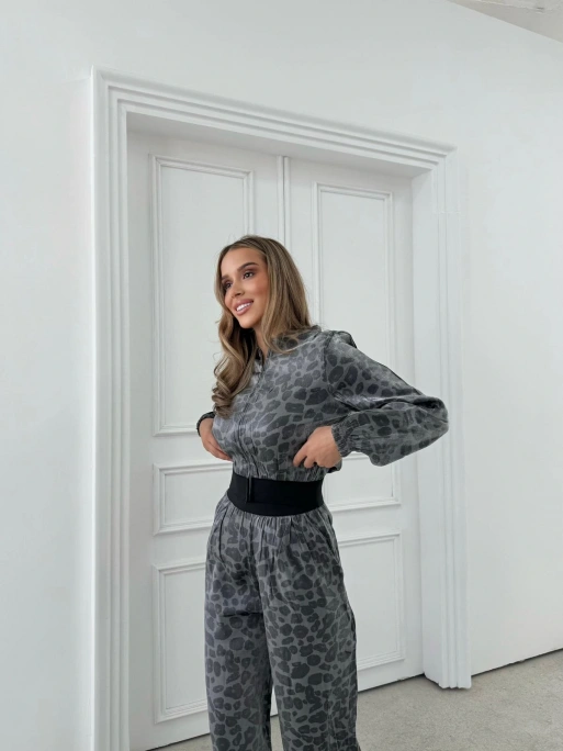 LEOPAR DESEN HIRKA VE PANTOLONLU İKİLİ TAKIM SİYAH