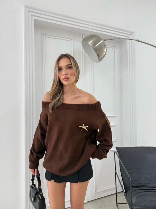 MADONNA YAKA AKSESUAR DETAY OVERSİZE KAZAK KAHVE