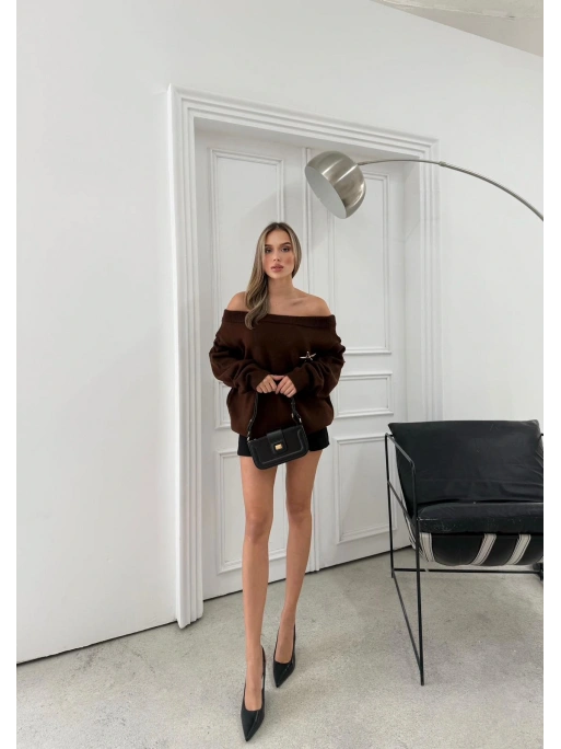 MADONNA YAKA AKSESUAR DETAY OVERSİZE KAZAK KAHVE