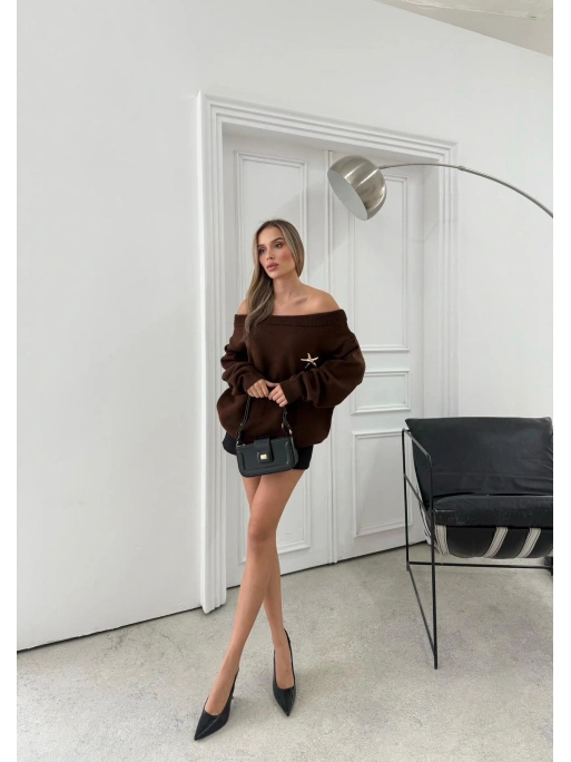 MADONNA YAKA AKSESUAR DETAY OVERSİZE KAZAK KAHVE