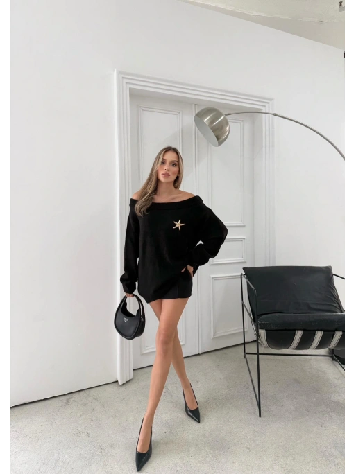 MADONNA YAKA AKSESUAR DETAY OVERSİZE KAZAK SİYAH