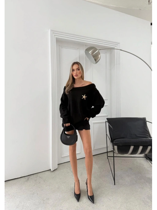 MADONNA YAKA AKSESUAR DETAY OVERSİZE KAZAK SİYAH