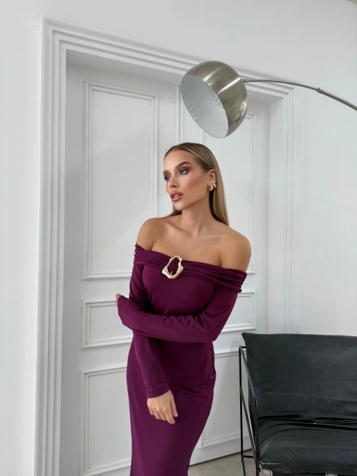 MADONNA YAKA AKSESUAR DETAY UZUN SANDY ELBİSE MÜRDÜM