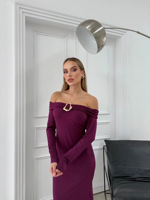 MADONNA YAKA AKSESUAR DETAY UZUN SANDY ELBİSE MÜRDÜM