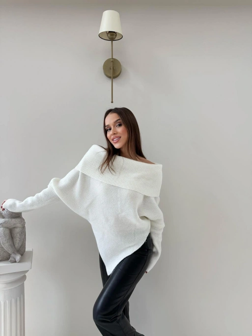 MADONNA YAKA ASİMETRİK DETAY KAZAK BEYAZ