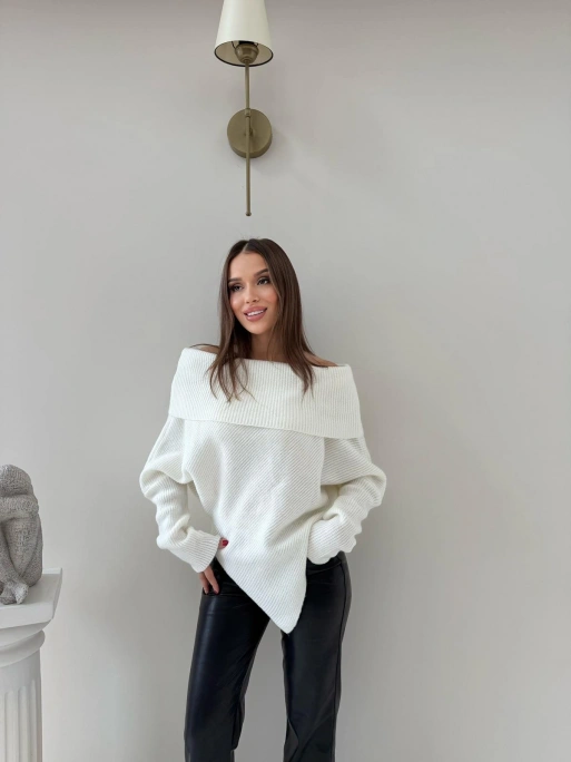 MADONNA YAKA ASİMETRİK DETAY KAZAK BEYAZ