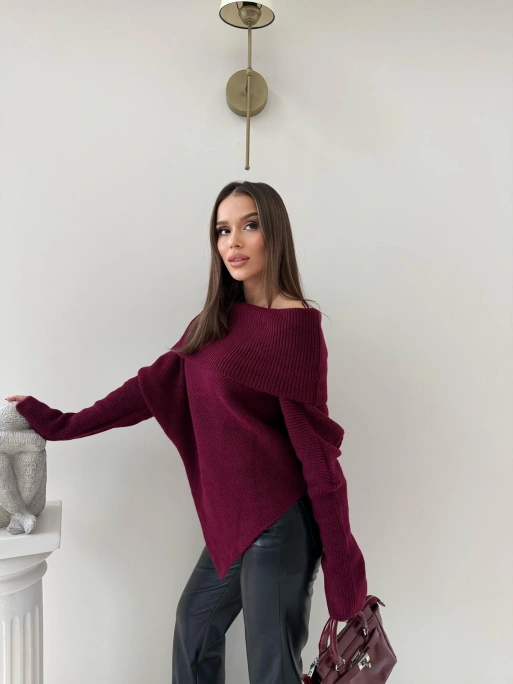 MADONNA YAKA ASİMETRİK DETAY KAZAK BORDO