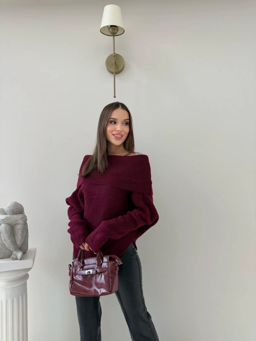 MADONNA YAKA ASİMETRİK DETAY KAZAK BORDO