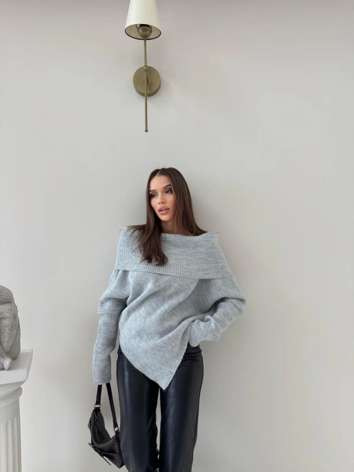 MADONNA YAKA ASİMETRİK DETAY KAZAK GRİ