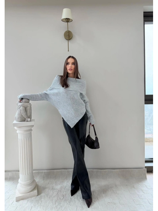 MADONNA YAKA ASİMETRİK DETAY KAZAK GRİ