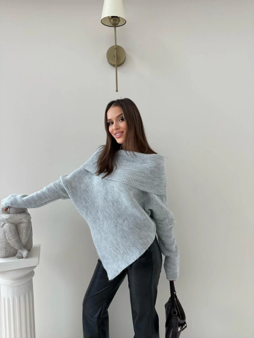 MADONNA YAKA ASİMETRİK DETAY KAZAK GRİ