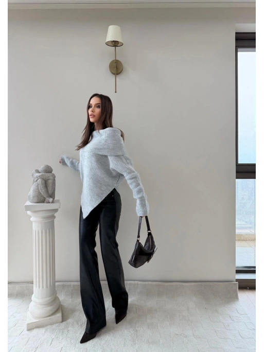 MADONNA YAKA ASİMETRİK DETAY KAZAK GRİ