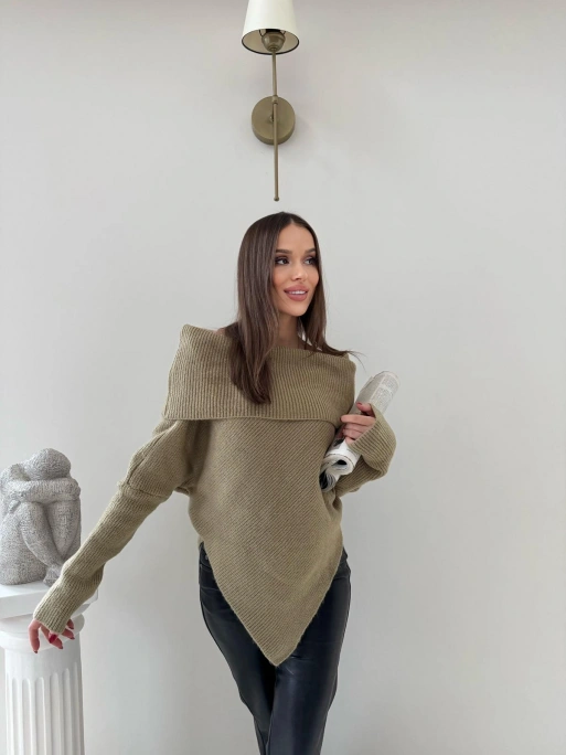 MADONNA YAKA ASİMETRİK DETAY KAZAK HAKİ