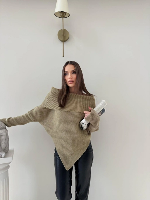 MADONNA YAKA ASİMETRİK DETAY KAZAK HAKİ