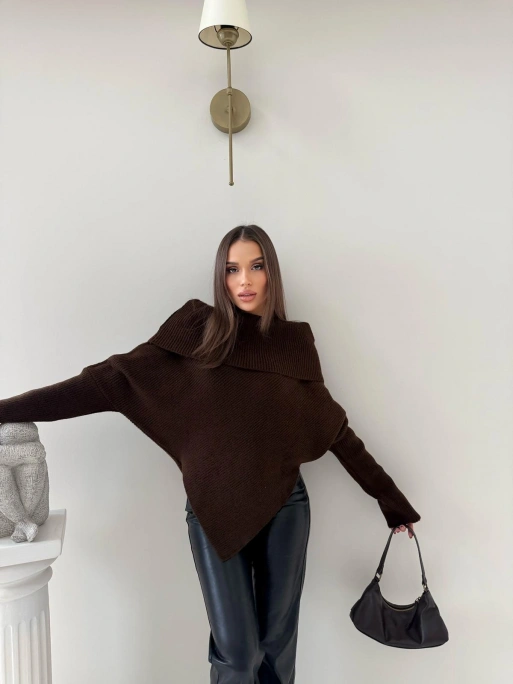 MADONNA YAKA ASİMETRİK DETAY KAZAK KAHVE