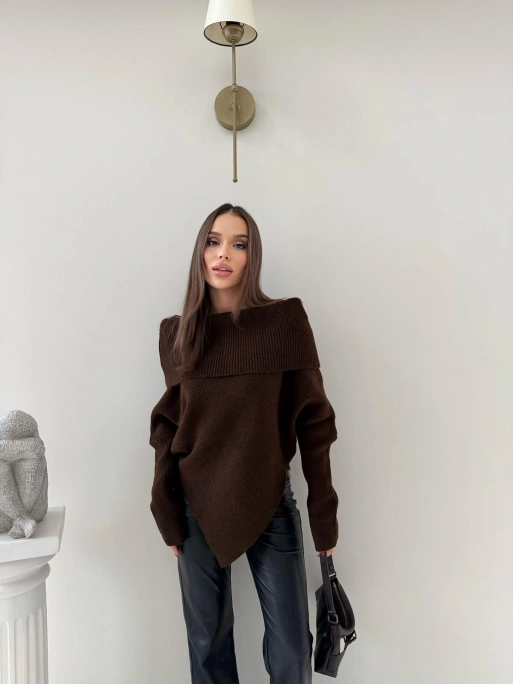 MADONNA YAKA ASİMETRİK DETAY KAZAK KAHVE