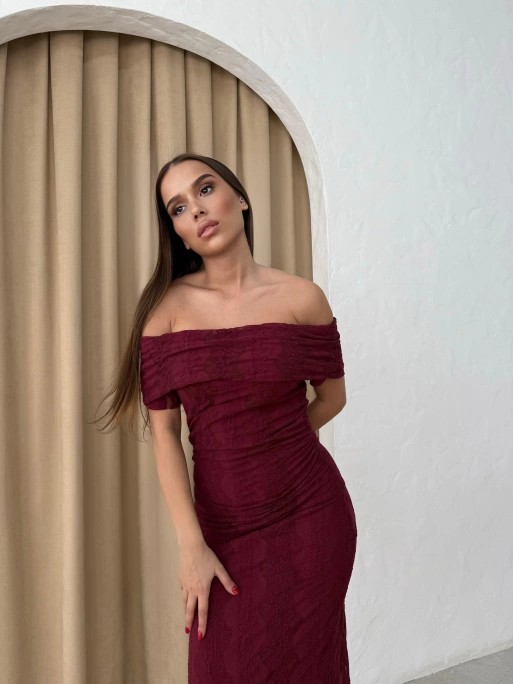 MADONNA YAKA DANTEL İÇ ASTARLI ELBİSE BORDO