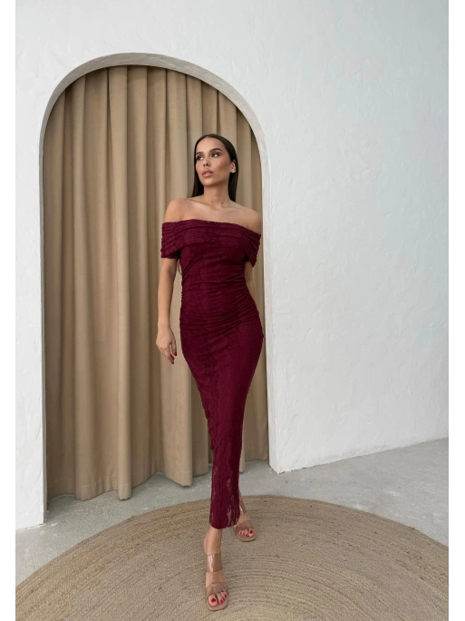 MADONNA YAKA DANTEL İÇ ASTARLI ELBİSE BORDO
