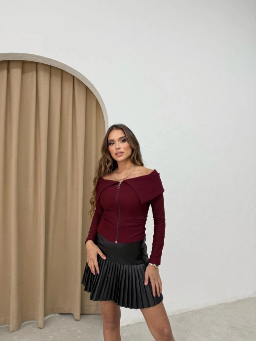 MADONNA YAKA FERMUARLI OTTOMAN CROP BLUZ BORDO