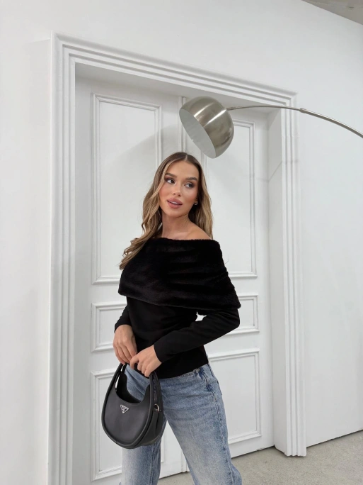 MADONNA YAKA KÜRK DETAY BLUZ SİYAH