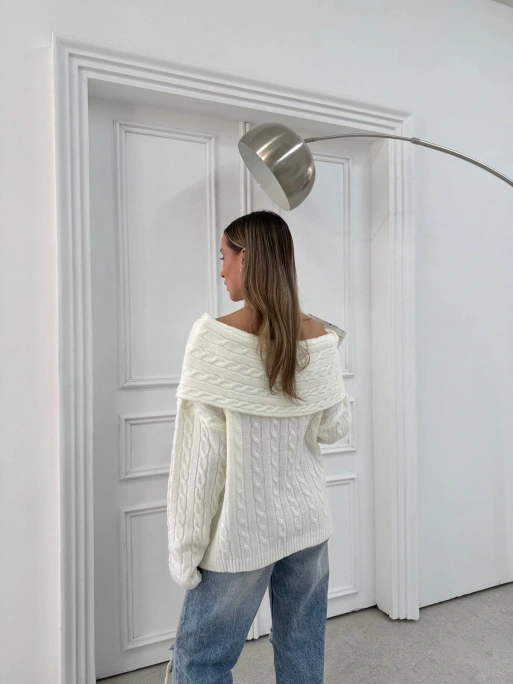 MADONNA YAKA ÖRGÜ DESENLİ KAZAK BEYAZ