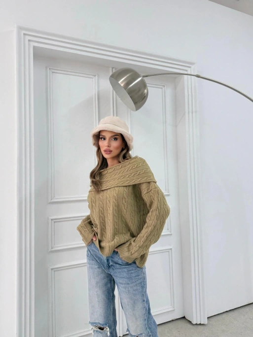 MADONNA YAKA ÖRGÜ DESENLİ KAZAK HAKİ