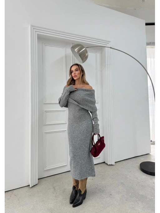 TRİKO MADONNA YAKA YUMOŞ DOKULU UZUN ELBİSE ANTRASİT