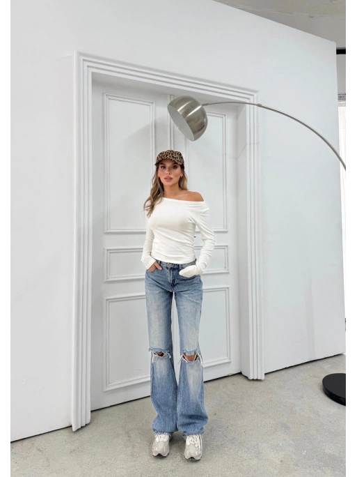 MODAL KAYIK YAKA BASİC BLUZ BEYAZ