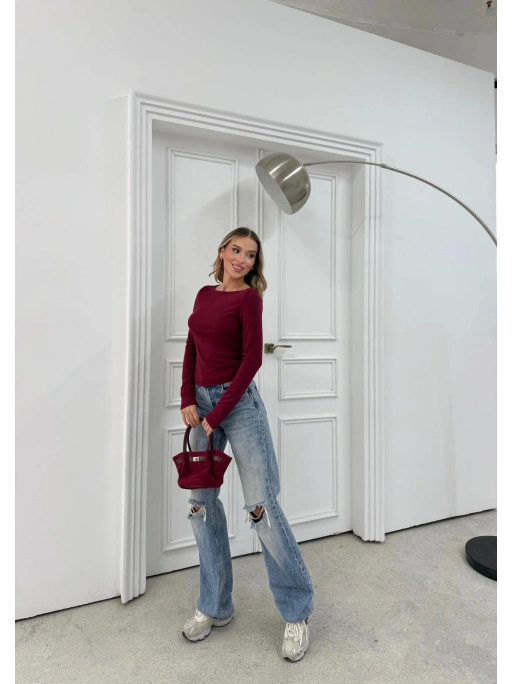 MODAL KAYIK YAKA BASİC BLUZ BORDO