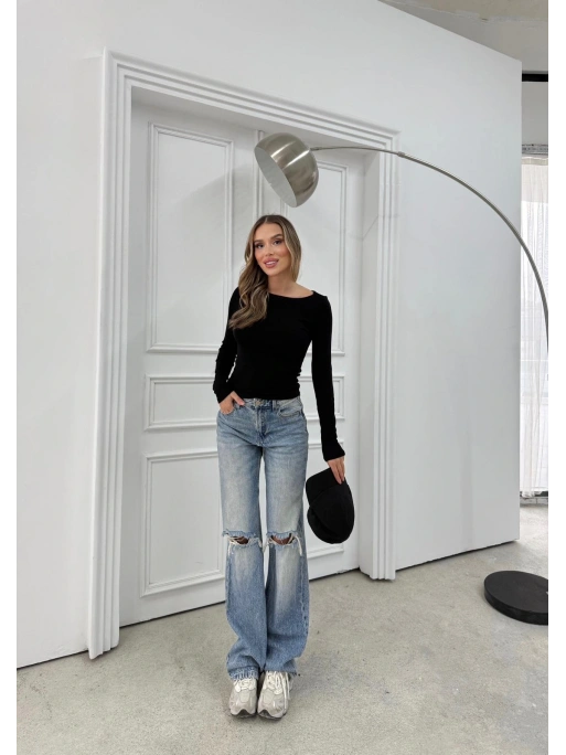 MODAL KAYIK YAKA BASİC BLUZ SİYAH