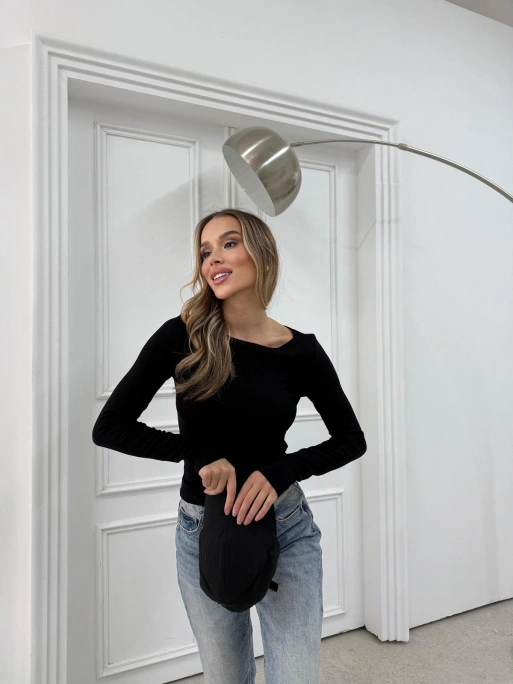 MODAL KAYIK YAKA BASİC BLUZ SİYAH