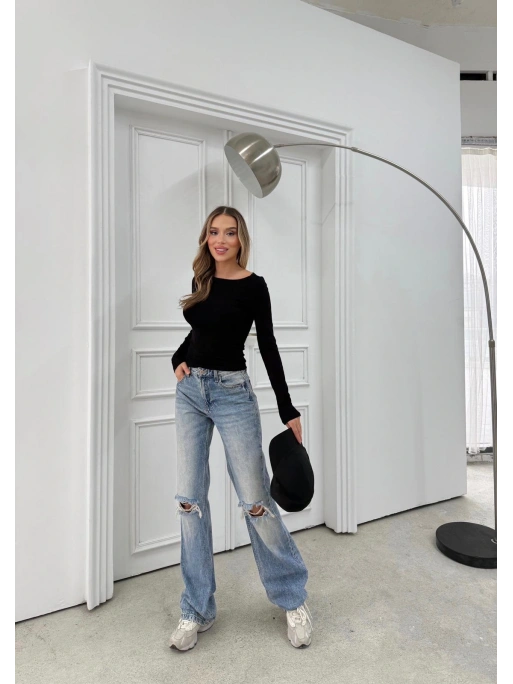 MODAL KAYIK YAKA BASİC BLUZ SİYAH