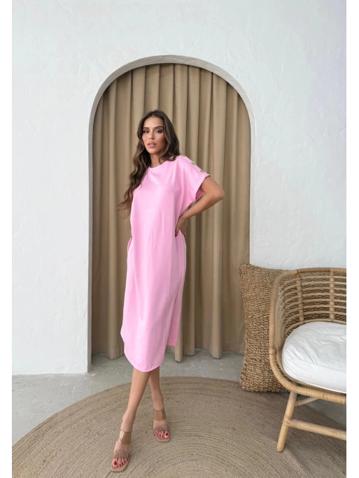 MODAL KUMAŞ OMUZ AKSESUAR DETAY ELBİSE PEMBE