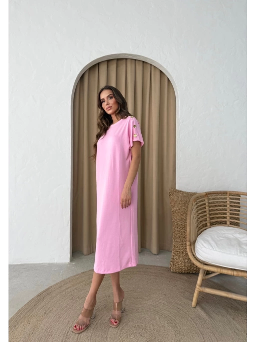 MODAL KUMAŞ OMUZ AKSESUAR DETAY ELBİSE PEMBE