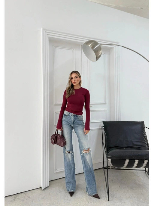 MODAL KUMAŞ PARMAK GEÇMELİ BASİC BLUZ BORDO