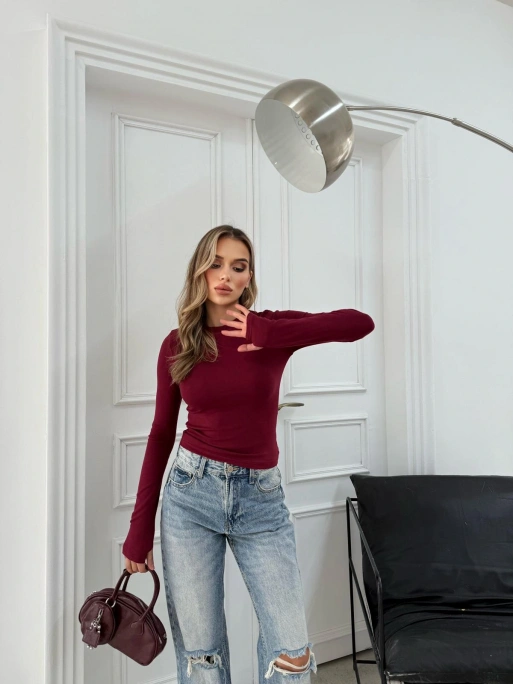 MODAL KUMAŞ PARMAK GEÇMELİ BASİC BLUZ BORDO