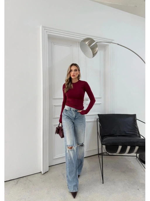 MODAL KUMAŞ PARMAK GEÇMELİ BASİC BLUZ BORDO