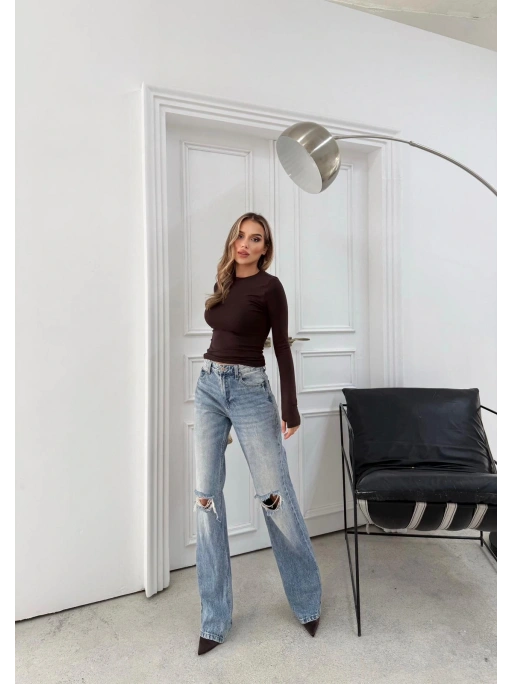 MODAL KUMAŞ PARMAK GEÇMELİ BASİC BLUZ KAHVE