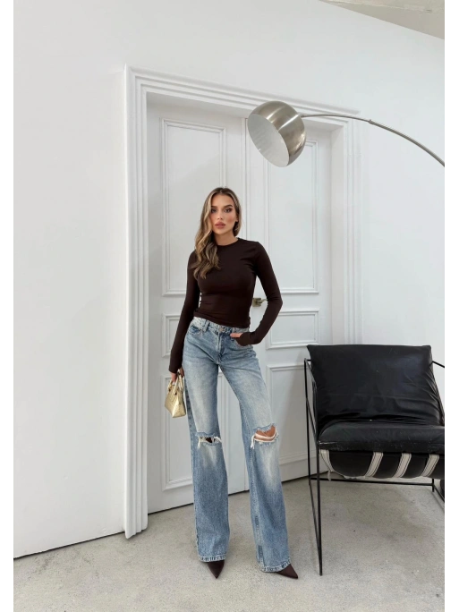 MODAL KUMAŞ PARMAK GEÇMELİ BASİC BLUZ KAHVE