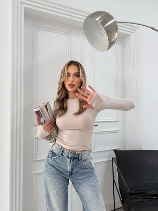 MODAL KUMAŞ PARMAK GEÇMELİ BASİC BLUZ KREM