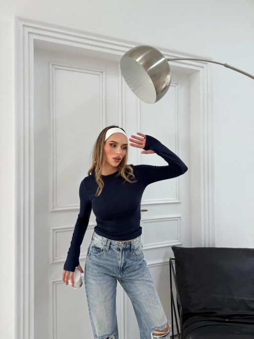 MODAL KUMAŞ PARMAK GEÇMELİ BASİC BLUZ LACİVERT