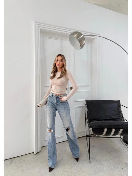 MODAL KUMAŞ PARMAK GEÇMELİ BASİC BLUZ KREM