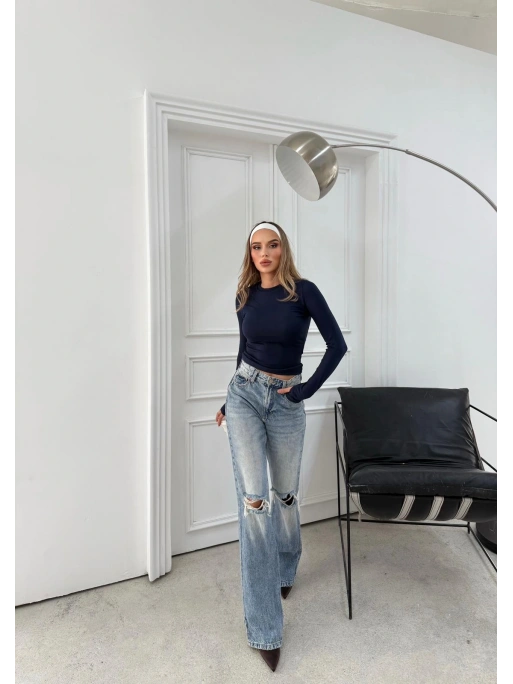 MODAL KUMAŞ PARMAK GEÇMELİ BASİC BLUZ LACİVERT